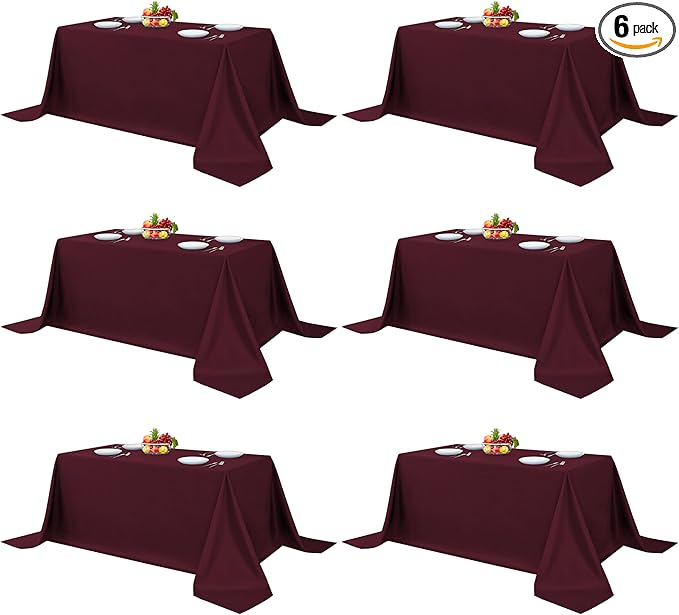 Fitable Burgundy Rectangle Table Clothes, 6 Pack - 90 x 156 Inch - Reusable and Washable Tablecloths, Polyester Fabric Table Covers for Wedding, Party, Banquet, Formal Events