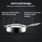 Tri-Ply Stainless Steel Saute Pan with Lid, 5 Quart Deep Sauté Pan with Stay Cool Handle,11.5 Inch Frying Pan,Dishwasher and Oven Safe,Induction Stainless Steel Cookware