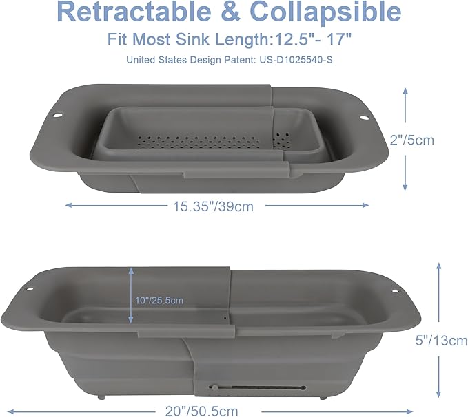 ROTTOGOON 7Qt Collapsible Colander Strainer, Expandable Over the Sink Colander, Adjustable Silicone Kitchen Sink Strainer, Foldable Large Colanders Basket to Wash Vegetable, Fruit, 15" to 19.8"