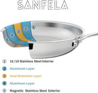 12 Inch Stainless Steel Frying Pan, 5-Ply Stainless Steel Skillet, Dishwasher and Oven Safe, Induction Pan, Even Heat Distribution