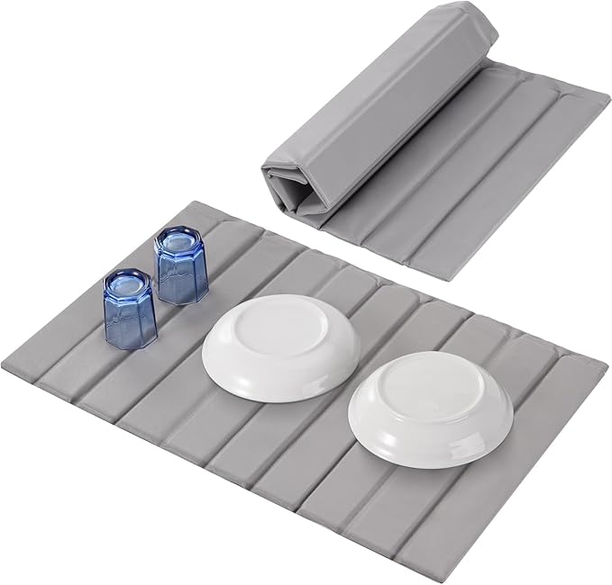 Stone Drying Mat for Kitchen Counter Foldable, Stain-Resistant PU Leather, Absorbent Diatomaceous Earth Bath Mat, Collapsible Quick Dry Stone Dish Drying Mat Large for Countertop 23" x 15.3"