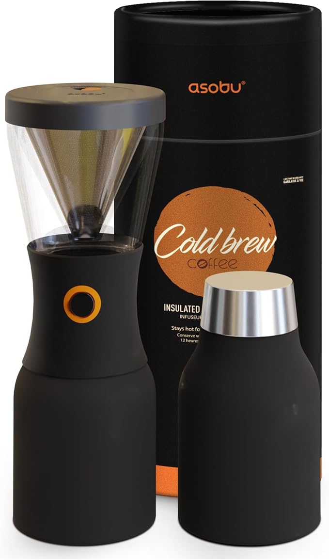 asobu Cold Brew Coffee Maker, Award-Winning 40oz Insulated Cold Brew Brewer with Portable Stainless Steel Carafe – No.1 Europe Coffee Fest Winner, Leakproof, BPA-Free, Keeps Cold 24H