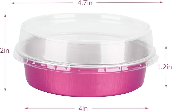Beasea Mini Pie Tins with Lids, 4 Inch 50 Pack Mini Disposable Tart Pans, 8 Oz Rose Red Aluminum Pie Pan Tin Tart Pans Round Oven Baking Cake Pan for Pie Tart Quiche