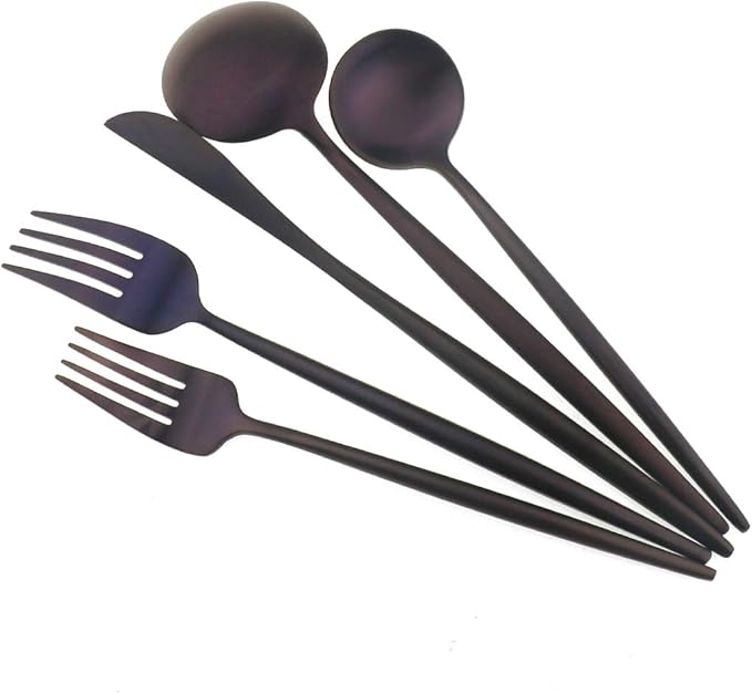 Gugrida 20-Piece 18/10 Stainless Steel Flatware Silverware, Luxury Dinnerware Set Travel Cutlery Tableware Include Knife Fork Spoon Service for 4,Healthy & Eco-Friendly Dishwasher Safe (Purple Matte)