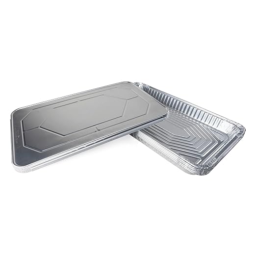 IDL Packaging Full Size Aluminum Steam Table Pans with Lids - Shallow, 21" x 13" x 1.5" (pack of 5) - Disposable Foil Pan for Grilling, Roasting, BBQ, Cooking, Baking, Freezing
