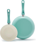 GreenLife Non Stick Fry Pan Set (7" & 10"), Non-Toxic PFAS-Free Ceramic Skillets, Dishwasher & Oven Safe, Egg Omelet Frying Pans, Stay- Cool Handles, Kitchen Home Cooking Essentials, Turquoise