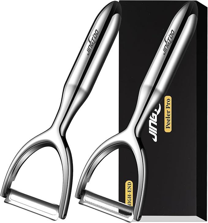 Premium Vegetable Peeler Stainless Steel, Ultra Sharp Peelers for Kitchen, Potato Peeler Rotary Blade, Fruit Veggie Y Peelers Ergonomic Thickened Handle - 5 Years Warranty (Serrated + Plain)