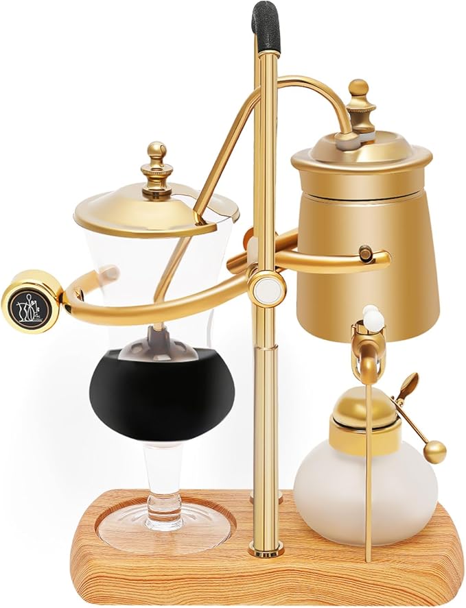 Balance Siphon Coffee Maker Belgian Royal Vintage Coffee Maker Retro Gravity Coffee Machine 13.53 OZ Vacuum Coffee Makers Brewing System for Commercial and Domestic Use (Gold)