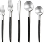 Silverware set for 6,Ollex 30-Piece Black and Silver Silverware Set include Knives Forks Spoons Matte Flatware Set Food-Grade Stainless Modern Utensil Cutlery Set with Stain Finished,Dishwasher Safe