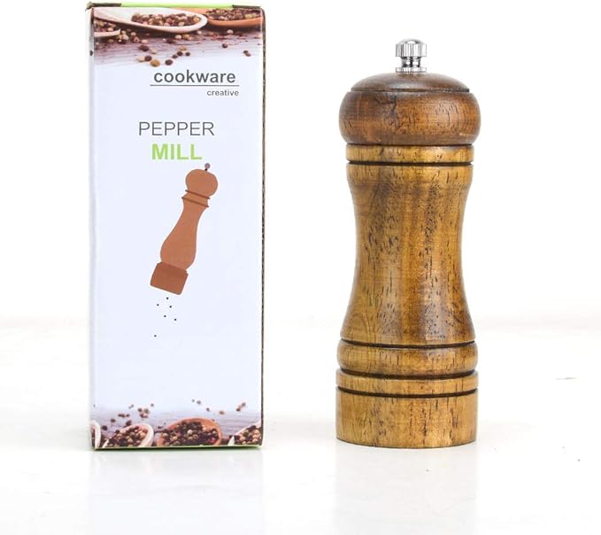 Wooden Pepper Grinder or Salt Grinder, 5 inch Salt Mill and Pepper Mill with Ceramic Rotor Adjustable Coarseness, Wood Salt Pepper Grinder Peppercorn, Refillable Salt and Pepper Shakers