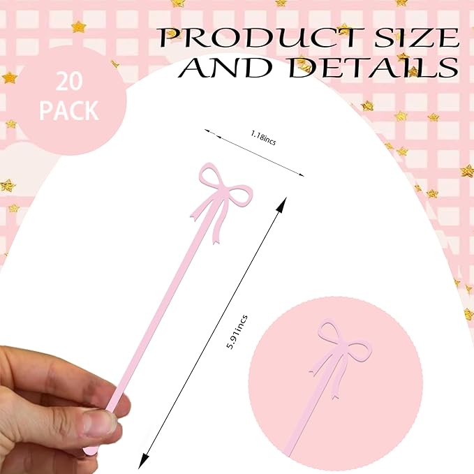 20 pcs Bow Drink Stirrers, Acrylic Drink Stirs for Bow Themed Party Decoration, Coquette Birthday Cocktail Wedding Decorations Party Favors (Pink)