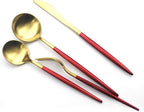 Gugrida Red Gold Flatware, Royal 20 Pieces Matte White Handle 18/10 Stainless Steel Tableware Sets for 4 Including Forks Spoons Knives, Camping Silverware Travel Utensils Set Cutlery (Red Gold)