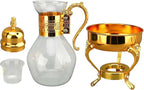 Fockety Vintage Turkish Coffee Pot Set, Decorative Glass Teapot, Heatable Glass Tea Kettle with Lid and Cup, Multi-Purpose Beverage Kettle, Unique Design, Gold