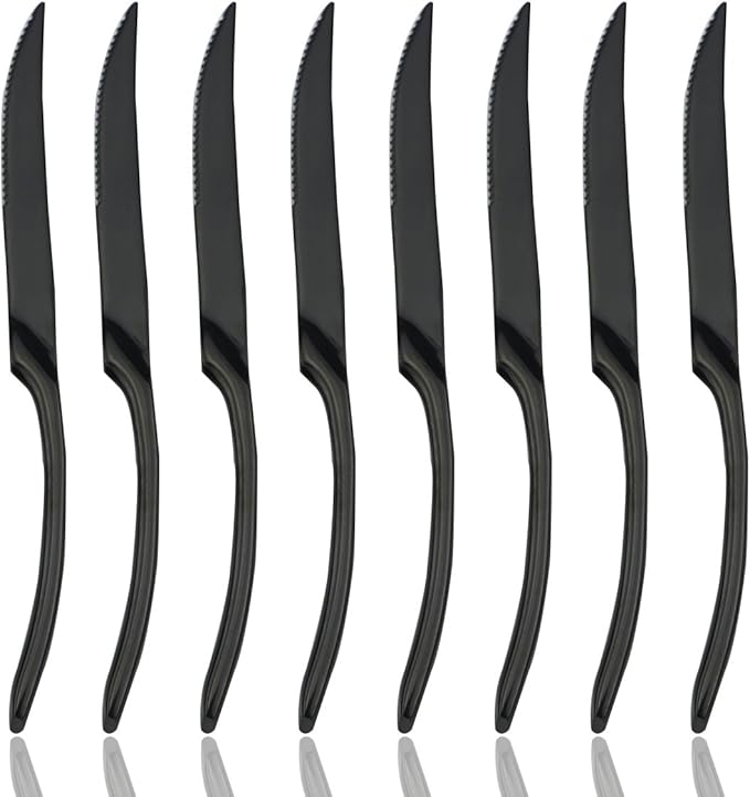 JASHII 18/10 Stainless Steel 8 Piece Mirror Polished Black Steak Knife Black Utensil Set