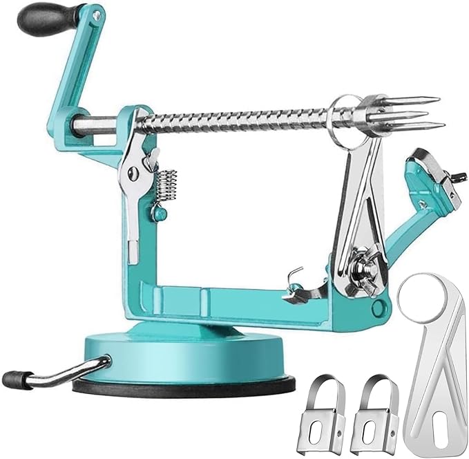 Apple Peeler Slicer Corer with Stainless Steel Blades and Powerful Suction Base for Apples Pears Potatoes(Blue)
