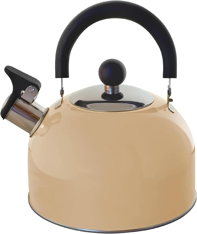 Lily's Home 2 Quart Stainless Steel Whistling Tea Kettle, the Perfect Stovetop Tea and Water Boilers for Your Home, Dorm, Condo or Apartment. (Pastel Cream)