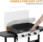 3 Burner BBQ Gas Griddle with Hood, 25.6 Inch Stainless Steel Portable Detachable Propane Griddle, 45,000 BTU Flat Top Grill with Side Shelves for Camping, Silver