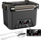 Cordless Electric Lunch Box, 1.2L Self Heating Lunch Box Battery Powered with Automatic Heating, BPA Free, Meal Prep Friendly (Black)