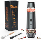 Electric Salt and Pepper Grinder Set 2 In 1 Duel Heads Grinding, Type-C Rechargeable, One-Hand Operation & Gravity, Automatic Salt and Pepper Grinder Set, Adjustable Coarseness (Gunmetal Grey)
