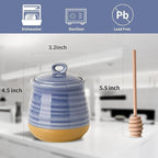 Hasense Honey Jar with Dipper, Ceramic Honey Dispenser Pot with Lid and Wooden Dipper, Vintage 12 oz Containers for Home Kitchen Coffee Bar Decor, Dishwasher Safe, Sky Blue