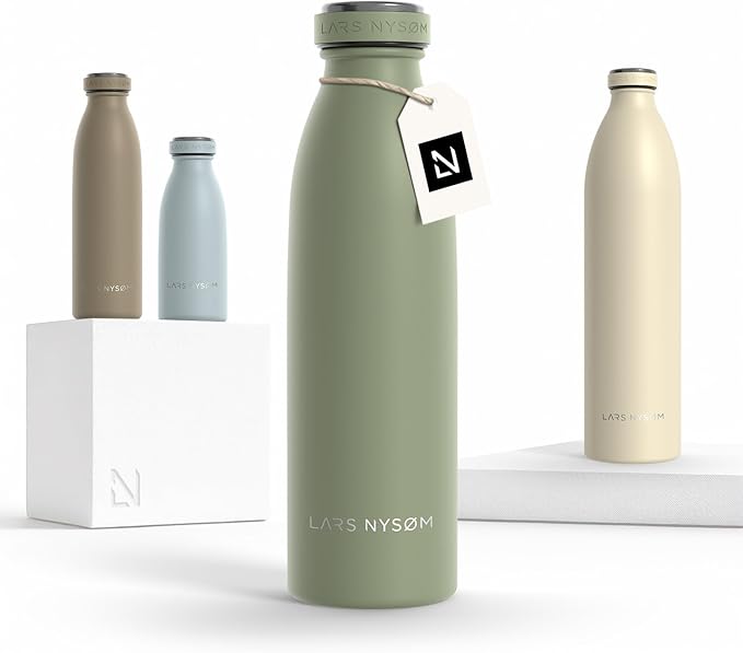 LARS NYSØM Stainless Steel Insulated Water Bottle 12oz 17oz 25oz 34oz 51oz | Insulated Thermo Flask for Hot and Cold Beverages | Leakproof Drinking Bottle (Sage Green, 17oz)