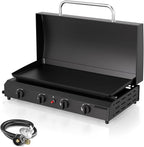 4 Burner BBQ Gas Griddle with Hood, 30 Inch Stainless Steel Portable Detachable Propane Griddle, 60,000 BTU Flat Top Grill with Lid for Camping, Silver