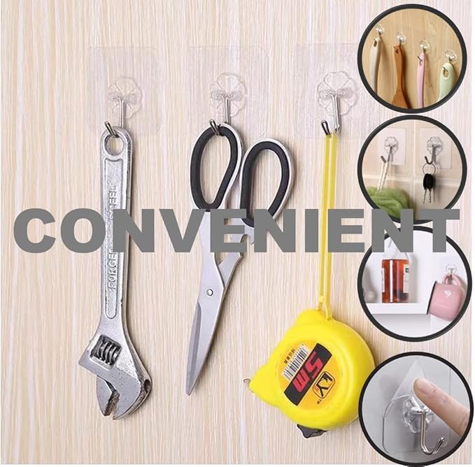 Adhesive Hooks, 20 Packs, 33lbs/15kg Premium Heavy Duty Wall Ceiling Hooks for Hanging, Damage Free, Clear Sticky Hanger for Kitchen, Bathroom Shower Outdoor Use.