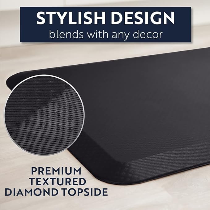 KANGAROO Thick Ergonomic Anti Fatigue Mats for Kitchen Floor, 70x24 Runner, Cushioned Standing Office Desk Mat, Waterproof Scratch Resistant Topside, Supportive All Day Comfort Padded Foam Rugs, Black