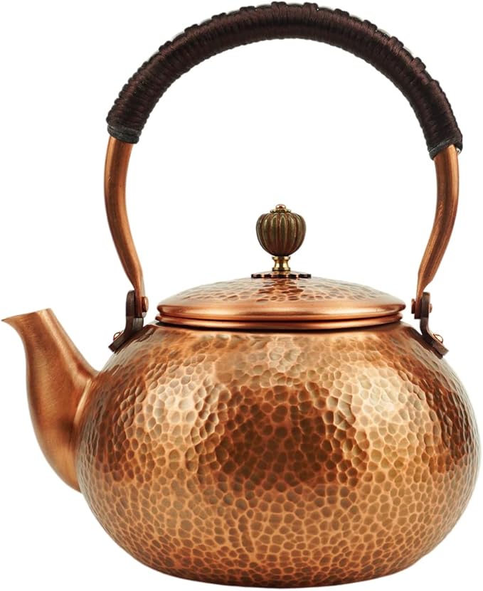 Funmaker Handmade Solid Copper Tea Pot Kettle Stovetop Teapot Thick Hammered Copper Tea Pot Kettle Stovetop Teapot Made for gasstove tops pure copper kettle (Type 2-1200ml)
