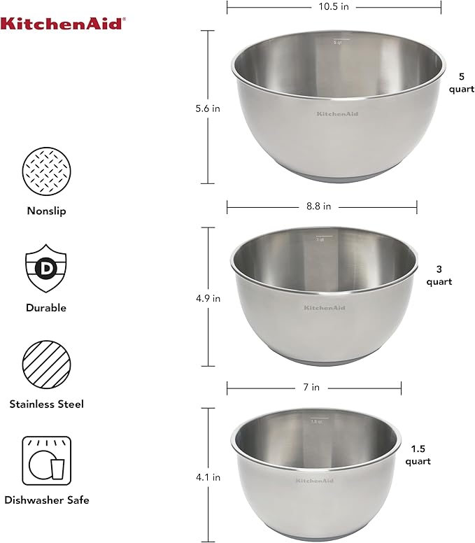KitchenAid Stainless Steel Mixing Bowls, Set Of 3