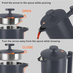 Secura French Press Coffee Maker, 304 Grade Stainless Steel Insulated Coffee Press with 2 Extra Screens, 34oz (1L), Grey