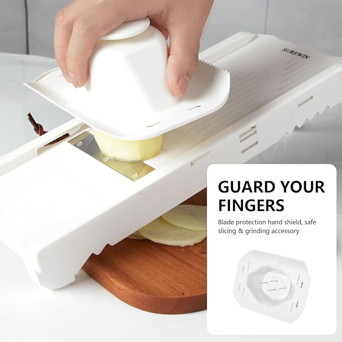 Mandoline Slicer Vegetable Chopper, Fruit Slicer, Cheese Grater & Potato Cutter with 6 Blades, Easy Kitchen Tool, White