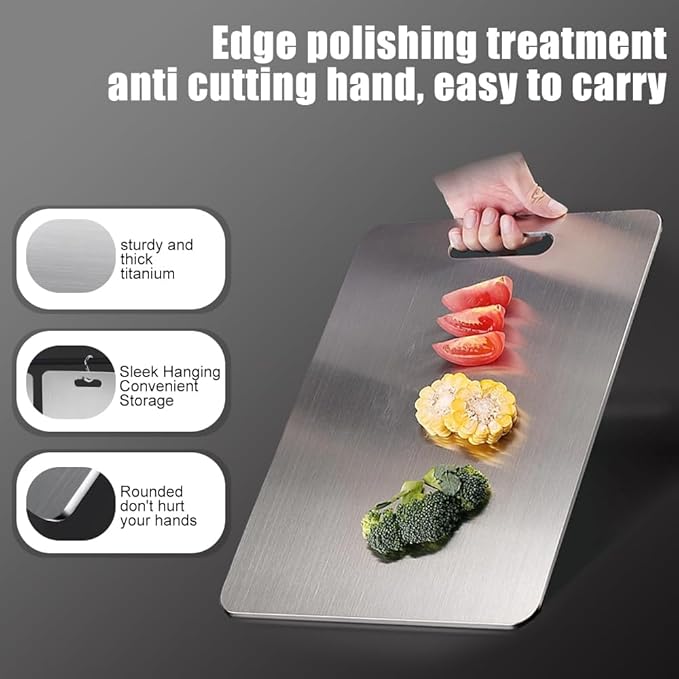 Titanium Cutting Board - Dishwasher Safe, Double-Sided Food Grade Pure Titanium Cutting Boards for Kitchen, Durable & Easy to Clean & Odor Resistant for Indoor Kitchen and Outdoor (Large)