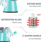 KEOUKE Rotary Cheese Grater Hand Crank Light Blue - Shredder Slicer Grinder 3 Stainless Steel Blades, Stable Suction, Labor-Saving Handle, Safe Kitchen Tool for Cheese, Vegetable, Nuts, Chocolate