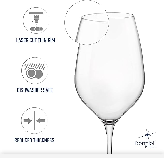 Bormioli Rocco Inalto Tre Sensi Collection Set Of 4 Premium Wine Glasses, Made From Crystal Clear Star Glass, Made In Italy. (18.5 Oz.)