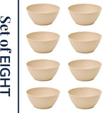 US Acrylic Wheat Straw Unbreakable 28 oz. Stackable Cereal Bowls for Snacks & Ice Cream in Beige Colors (Set of 8) 6-inch Reusable, BPA-Free, Dishwasher Safe Dinnerware, Made in USA