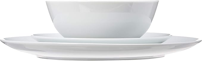 Amazon Basics Dinnerware Set, Microwave and Dishwasher Safe, Service for 6, 18-Piece Complete Kitchen, Plates, Dishes, Bowls, White Porcelain Coupe