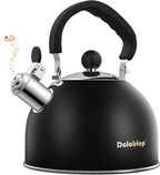 Premium Stainless Steel Tea Kettle for Stove Top - 2 Quart Classic Stovetop Teapot, Loud Whistle Kettle with Ergonomic Handle - Ideal for Hot Water & Tea,Coffee & Kitchen Decor(black)