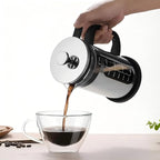 Camping 34oz French Press Coffee & Tea Maker - Heat Resistant Borosilicate Glass, Stainless Steel Outer, Press On Lid, Portable Travel Design, BPA Free
