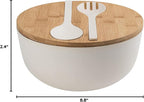 Bamboo Fiber Salad Bowl with Servers Set Large 9.8inches Nature Bamboo Mixing Bowl with Servers with Lid Spoon and Fork for Fruits,Salads and Vegetables