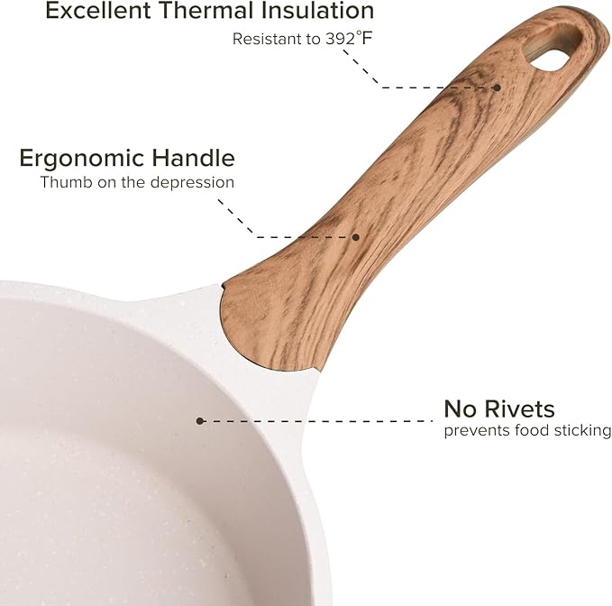 JEETEE 2.5 Quart Sauce Pan with Lid, Non Stick Small Pot with German Granite Coating, Masterclass Cookware Sauce Pot for Cooking, PFOA/PFOS Free(Beige)