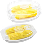 2 Pcs Microwave Corn Steamer with Lid for Frozen Corn Broccolini Vegetables on The Cob, Fast & Easy, 2 Pcs at Once, Vented Lid, Dishwasher Safe, Microwave Dishes Steamer Kitchen Tool (White)