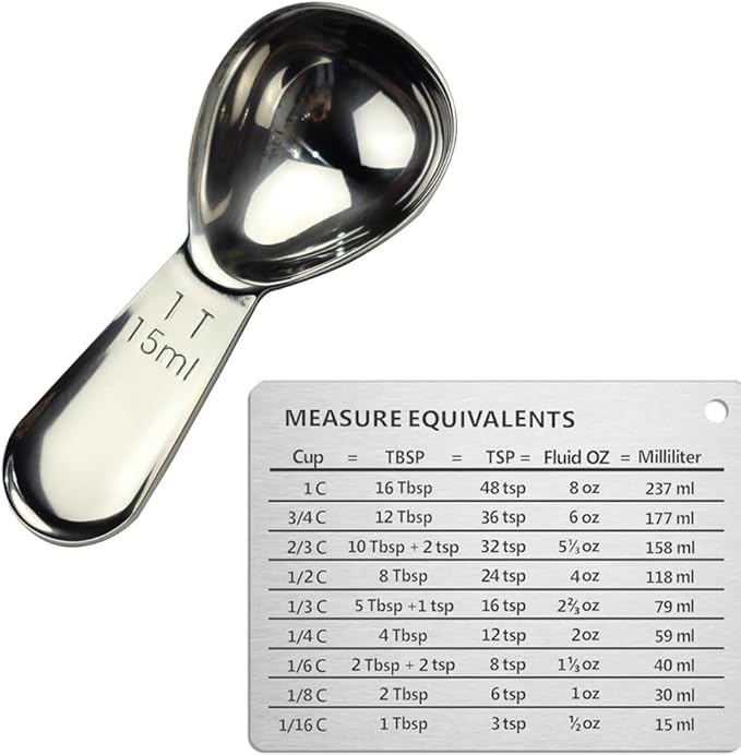 CoaGu Coffee Scoop 18/8 Stainless Steel Tablespoon (1pc 15ml with Magnet Measurement Metric Conversion Chart)