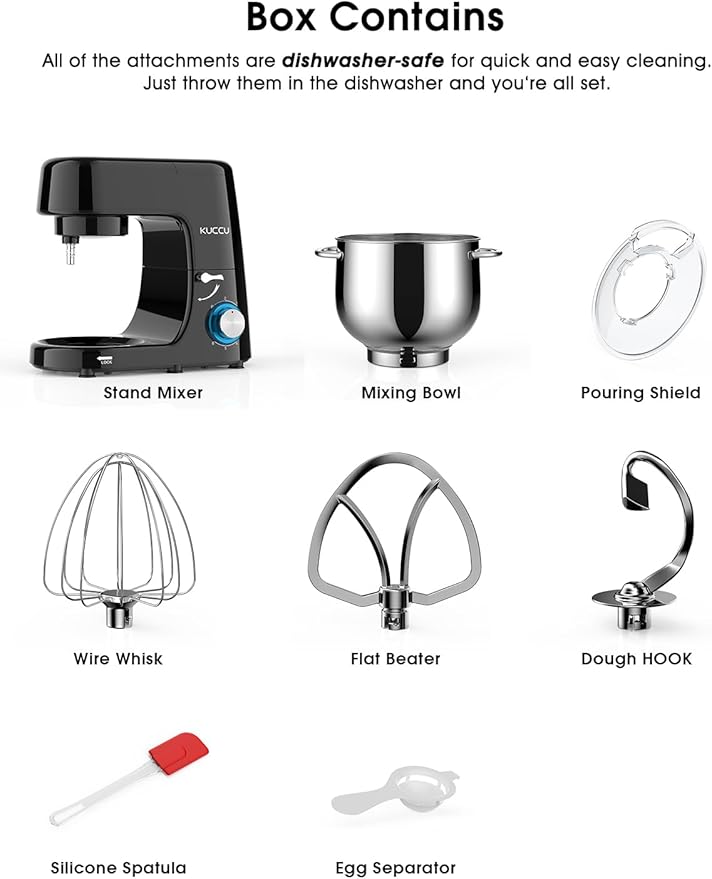 Stand Mixer, 9.5 Qt 660W, 6-Speed Tilt-Head Food Dough Mixer, Electric Kitchen Mixer with Dough Hook, Flat Beater & Wire Whisk, Mixing Bowl (9.5-QT, Black)