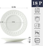6 Inch Porcelain Appetizer Plate Set of 18, Small Dinner Plates, Dessert Salad Plates, White Leaves Shaped Serving Dishes for Cake, Snack, Ice Cream, Waffles, Microwave, Oven, and Dishwasher Safe