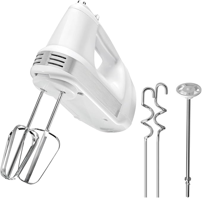 Kenmore Electric Hand Mixer - Case Batidora De Mano Kitchen 5 Speed Handheld Blender With Whisk, Beater, Dough Hook, Attachments Storage, Turbo Boost, Appliance For Cake Mix, Eggs, Whipping Cream