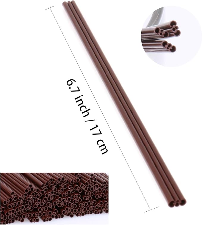 Coffee Stirrer Straws with Triple Hole Design, 100 Pack 7 Inch Brown Plastic Sip Stir Sticks, Disposable Cocktail Stirrers for Hot Drinks and Coffee Bar Accessories
