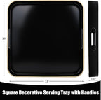 Black Square Decorative Tray with Handles, 13"*13" Versatile Serving Tray for Coffee Table, Ottoman, Ideal for Serving, Displaying, Organizing