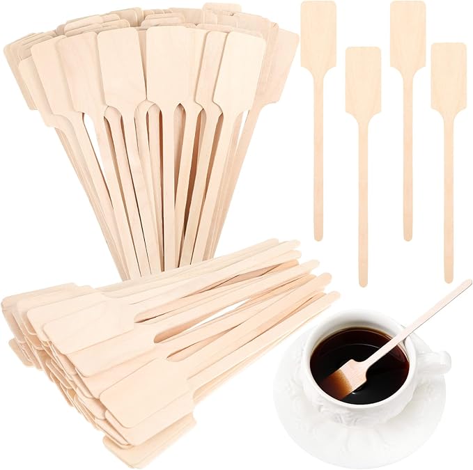 Bokon 6.3 Inch Coffee Stir Sticks Wooden Kayak Paddle Shaped Coffee Stirrers Wood Wooden Stirrer Hot Cocoa Stir Sticks for Tea, Honey, Hot and Cold Drinks