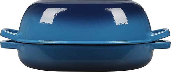 Enameled Cast Iron Oval Dutch Oven Pot with Lid, Dutch Oven for Sourdough Bread Baking, Oval Bread Pan, 7qt, Lake Blue